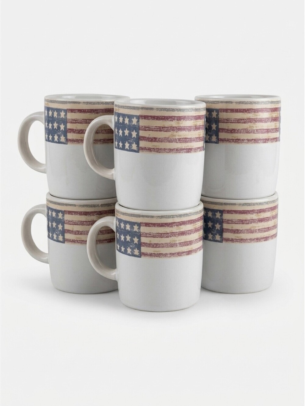 Gibson Everyday American Flag Coffee Mugs Set of 6 Americana Patriotic 4"